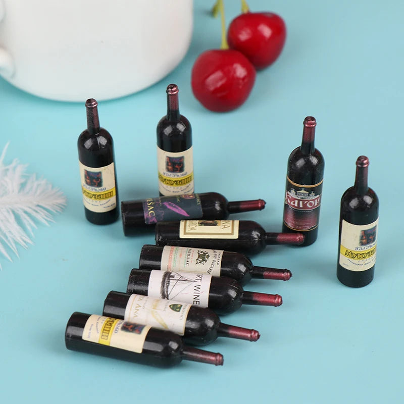 Miniature Dollhouse Wine Bottle Set (10 Pcs, 1:12 Scale)