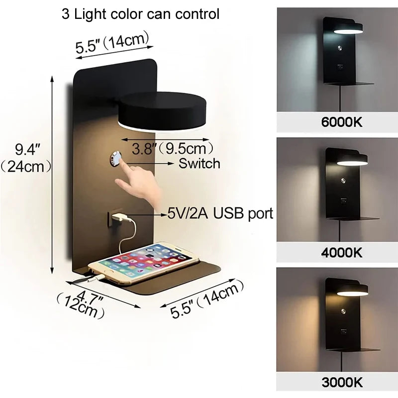 LED Wall Lamp with USB Charging Port