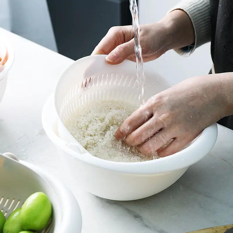 Double-Layer Rotating Fruit & Vegetable Draining Basket