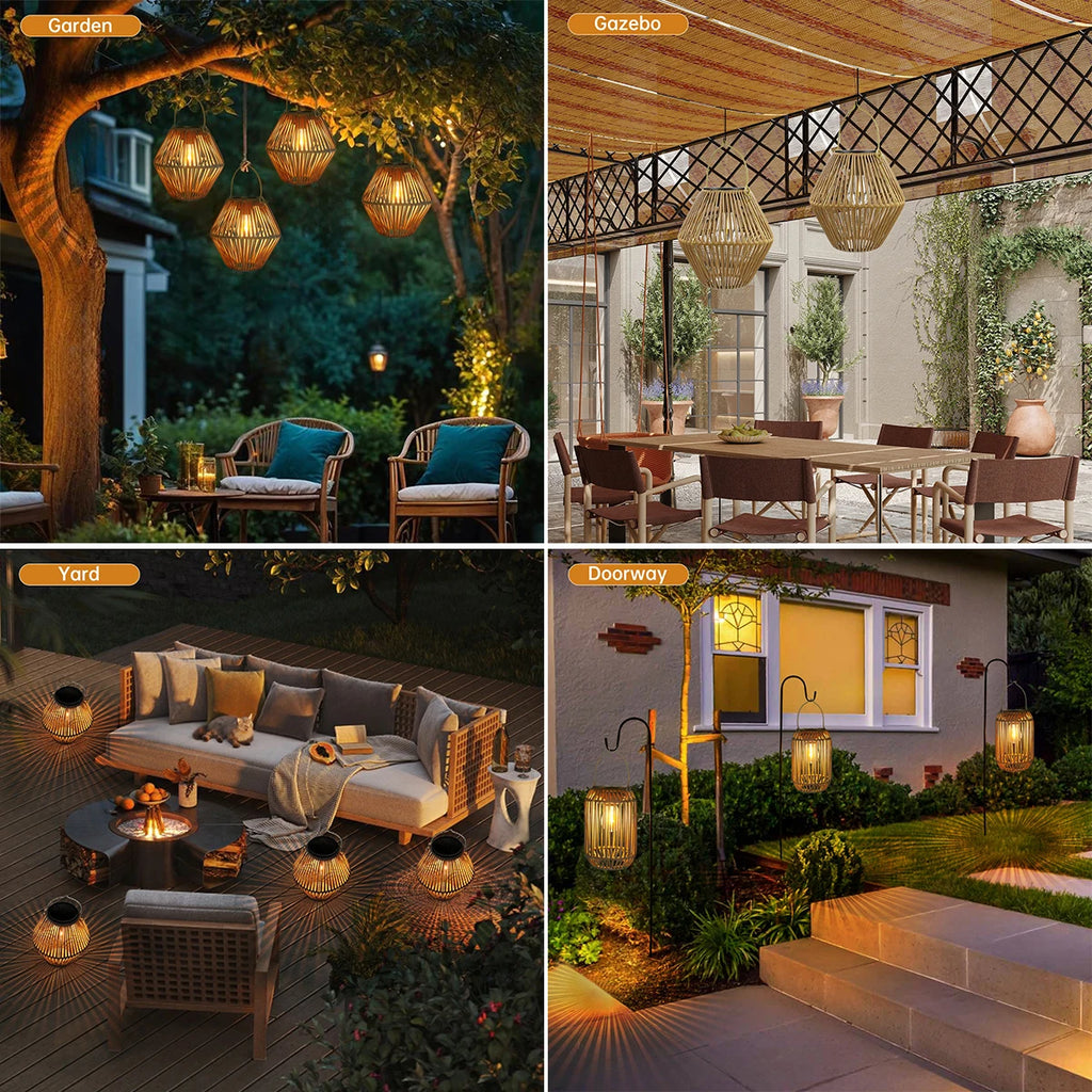 Boho Rattan Solar Hanging Lantern (IP65)