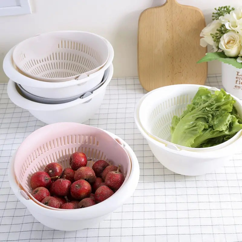Double-Layer Rotating Fruit & Vegetable Draining Basket