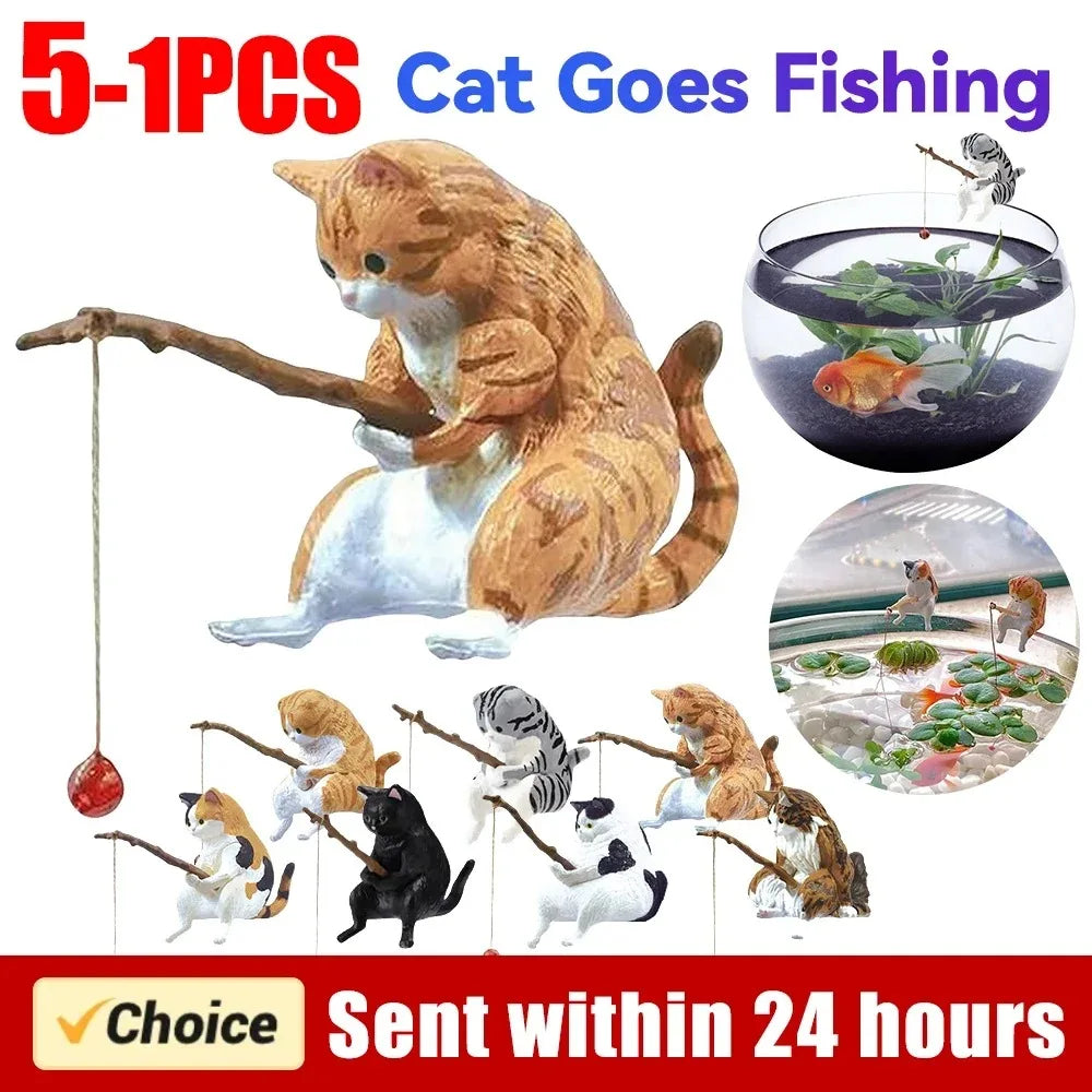 Fishing Cat Aquarium & Desktop Ornament (PVC, 1–5 Pcs)