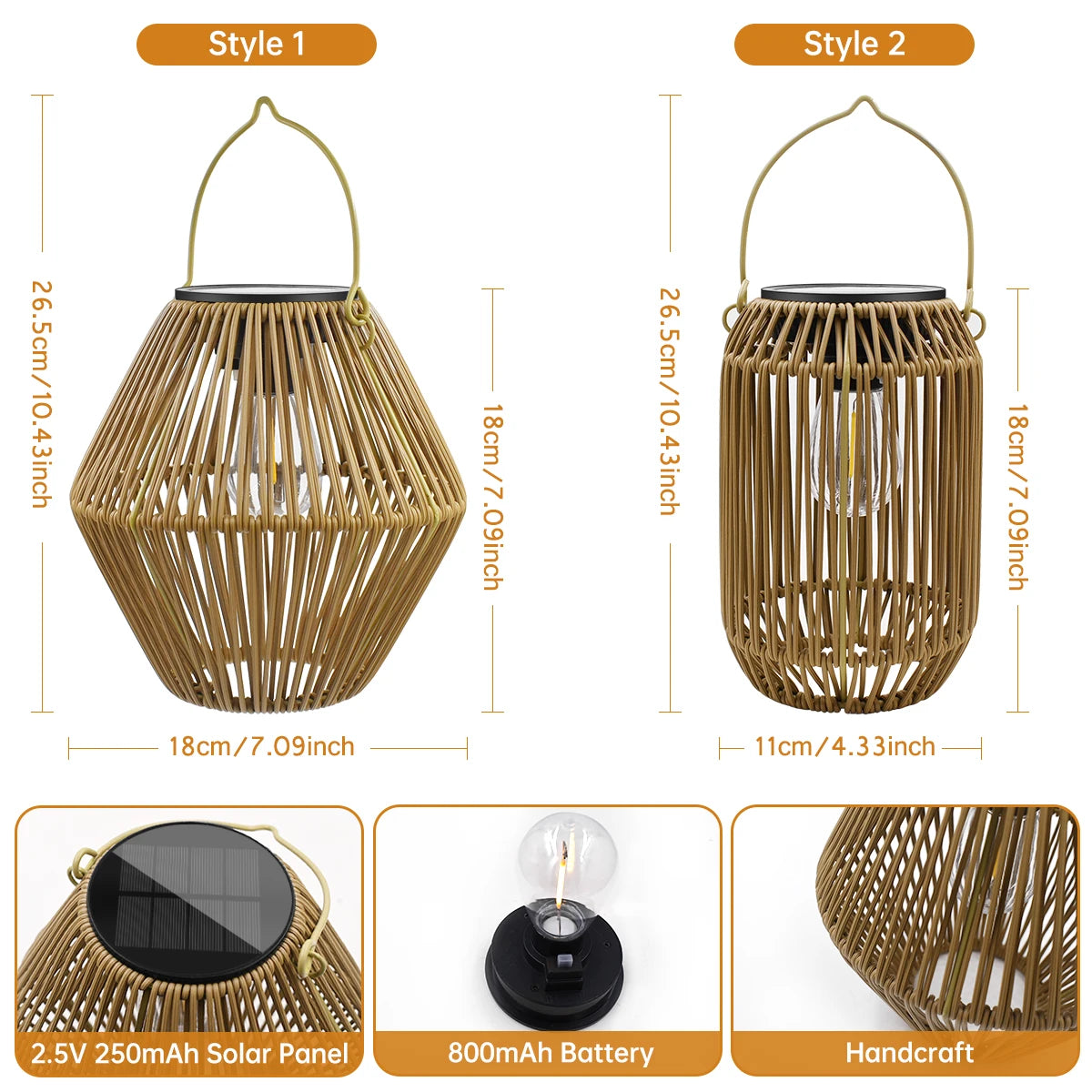 Boho Rattan Solar Hanging Lantern (IP65)