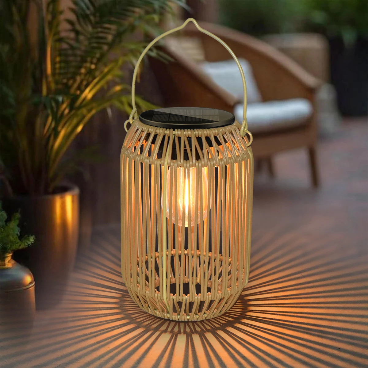 Boho Rattan Solar Hanging Lantern (IP65)