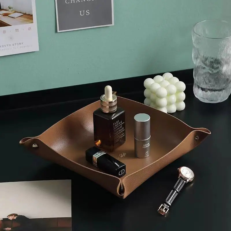 Leather-Look Foldable Tray & Key Storage Set