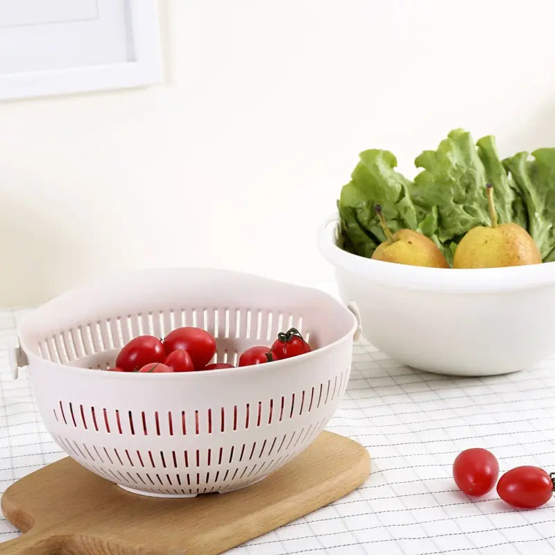 Double-Layer Rotating Fruit & Vegetable Draining Basket