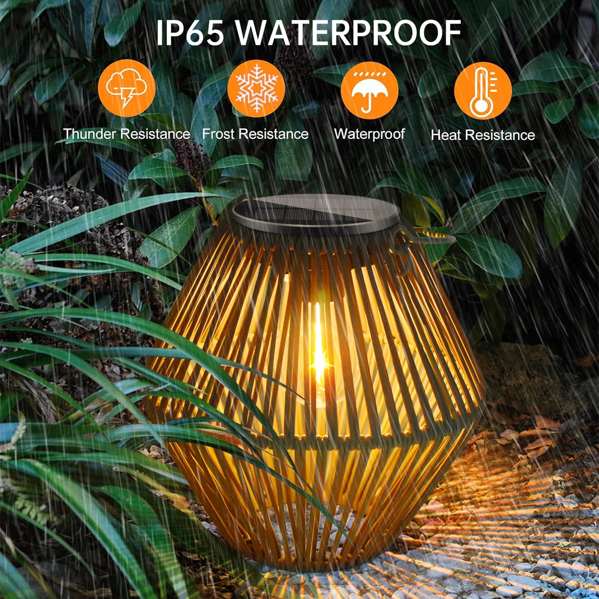 Boho Rattan Solar Hanging Lantern (IP65)