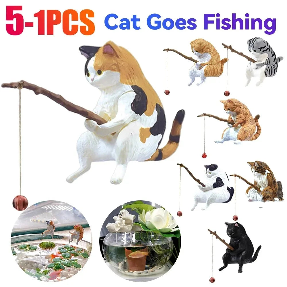 Fishing Cat Aquarium & Desktop Ornament (PVC, 1–5 Pcs)