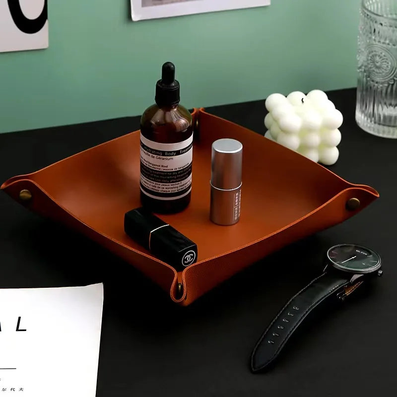 Leather-Look Foldable Tray & Key Storage Set