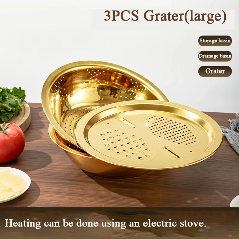 3-in-1 Stainless Steel Kitchen Mixing & Grinding Set