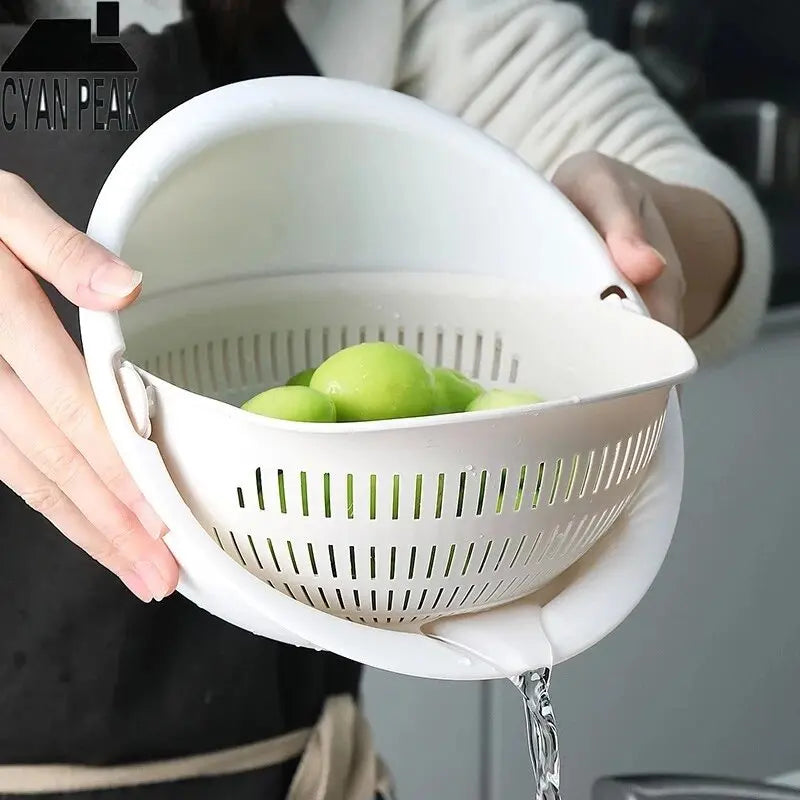 Double-Layer Rotating Fruit & Vegetable Draining Basket