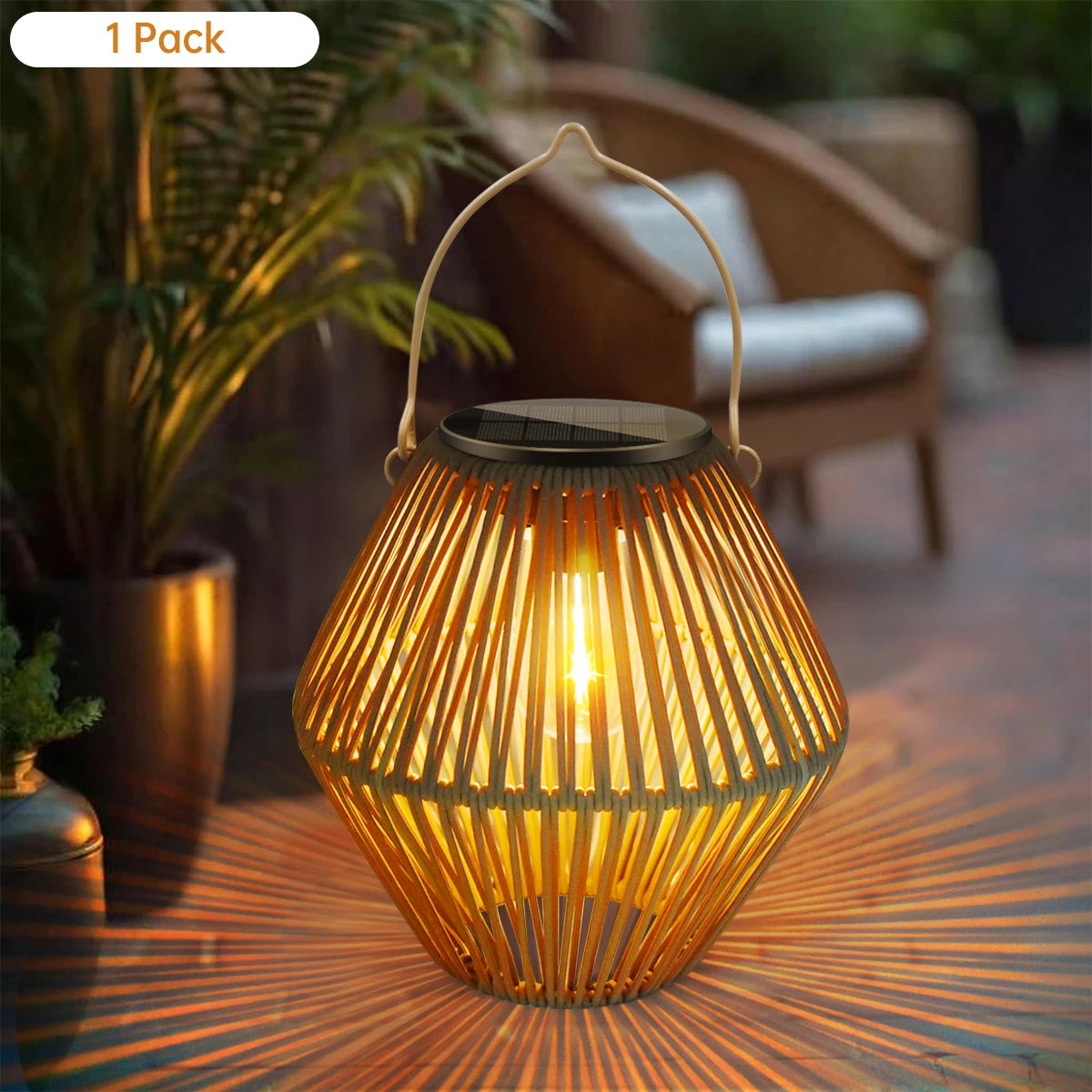 Boho Rattan Solar Hanging Lantern (IP65)