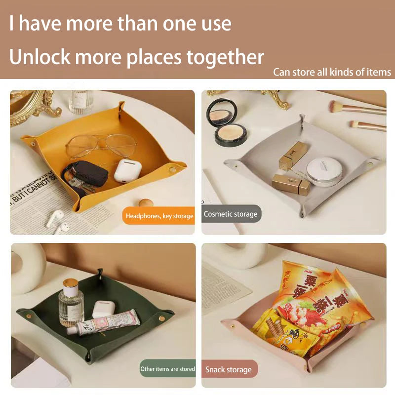 Leather-Look Foldable Tray & Key Storage Set