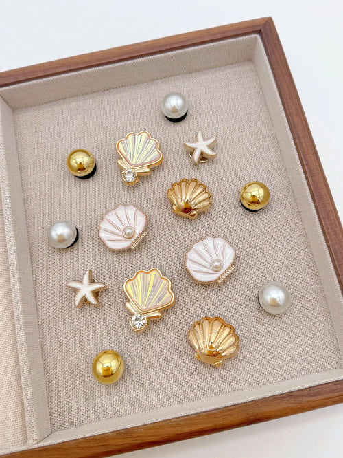 14 Pieces of Golden Shell Shoes Decorative DIY Casual Accessories - Fun and Multi-functional Personalized Shoe Design Method