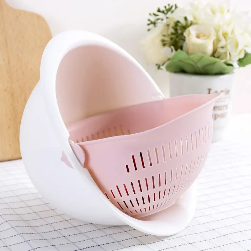 Double-Layer Rotating Fruit & Vegetable Draining Basket